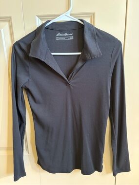 Eddie Bauer Black Long-Sleeve Polo Shirt